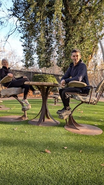 Interesting stone table and stools
