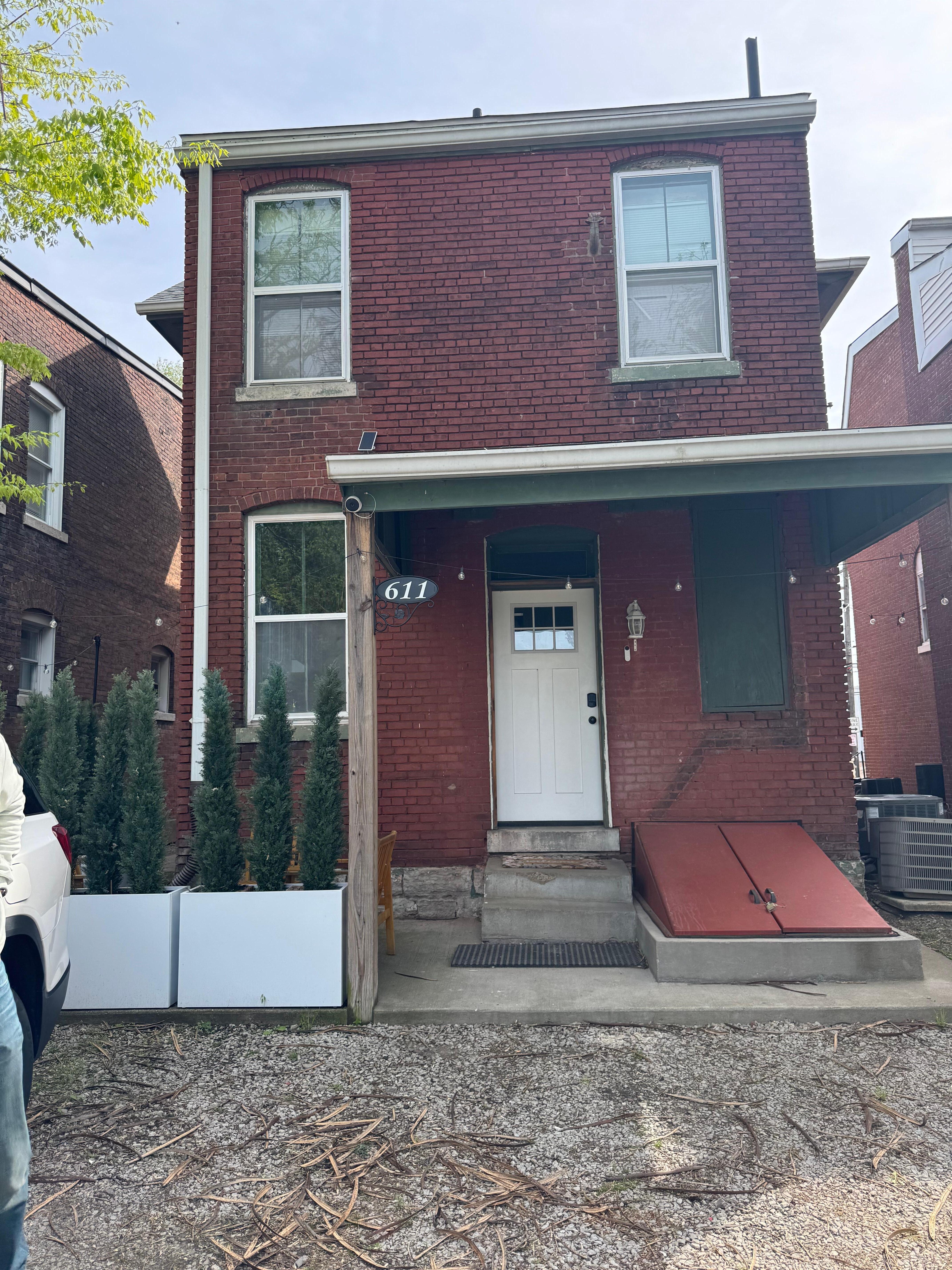 Back entrance with parking- big pro was off street parking!