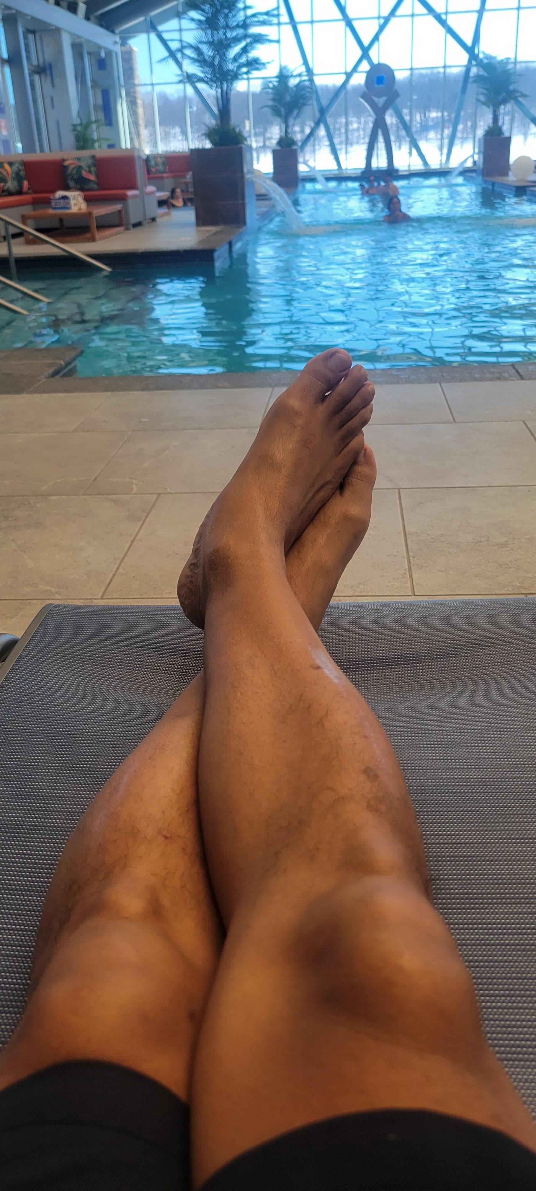 Chilling by the pool abt 13 degrees outside 