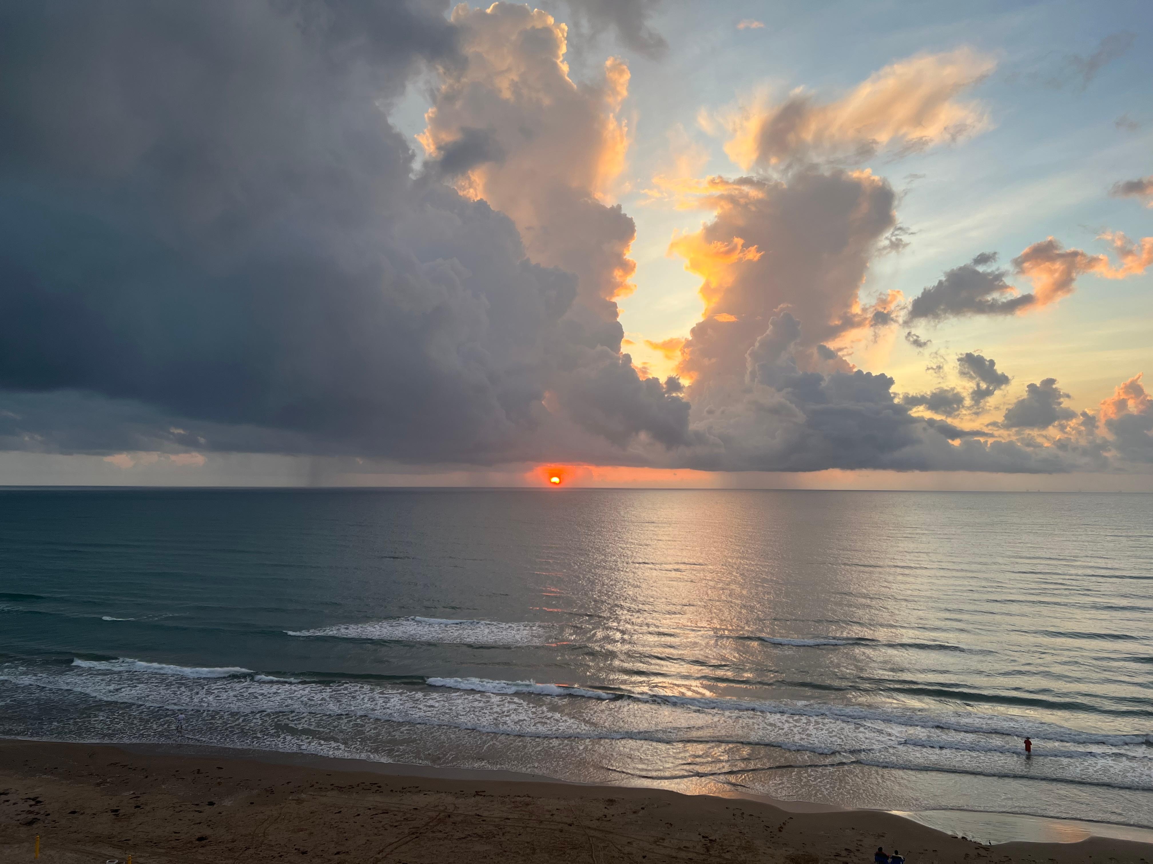 View of the sunrise from the balcony. 