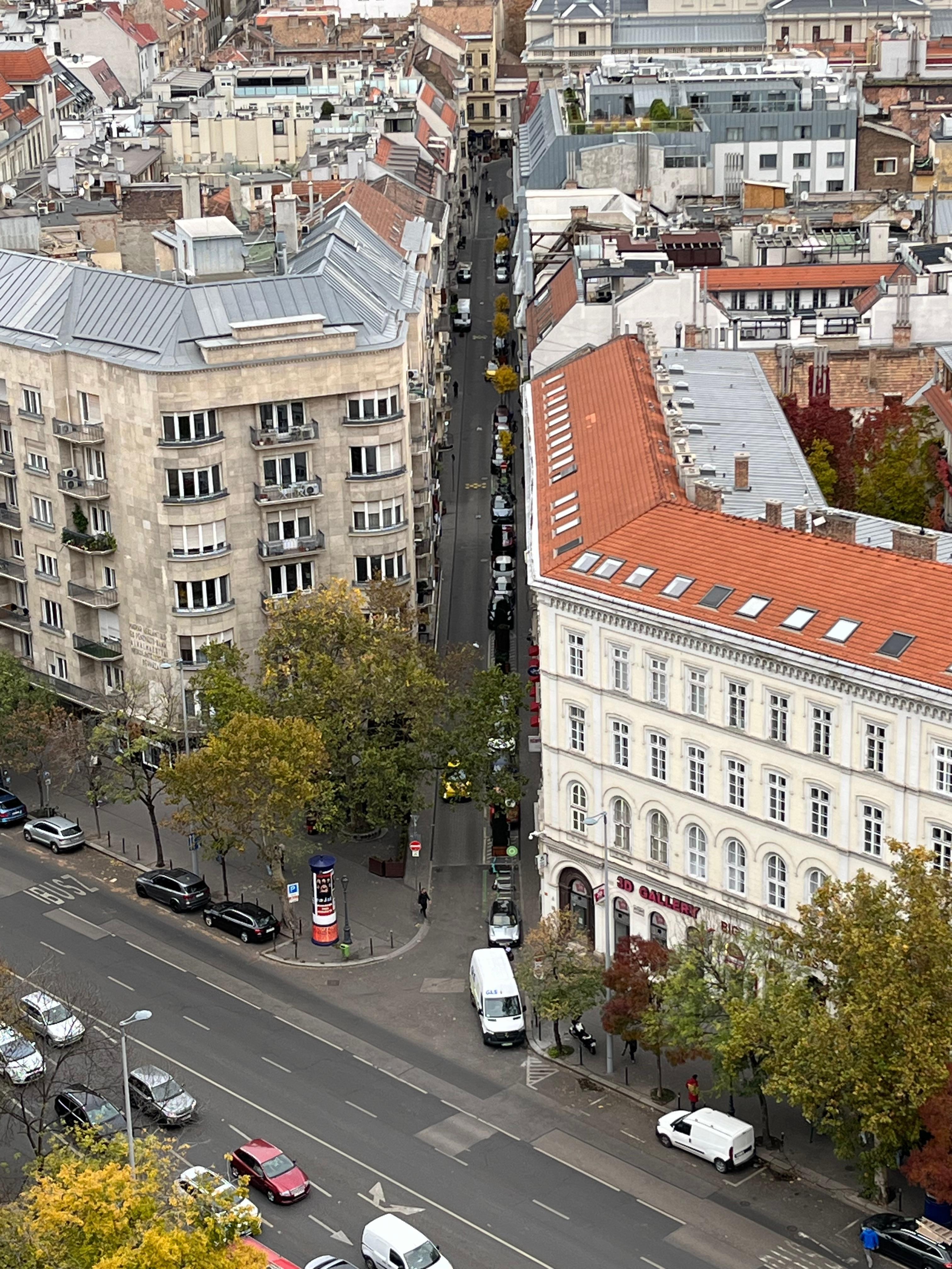 View of Lázár (street apartment is on) from top of St. Stephens