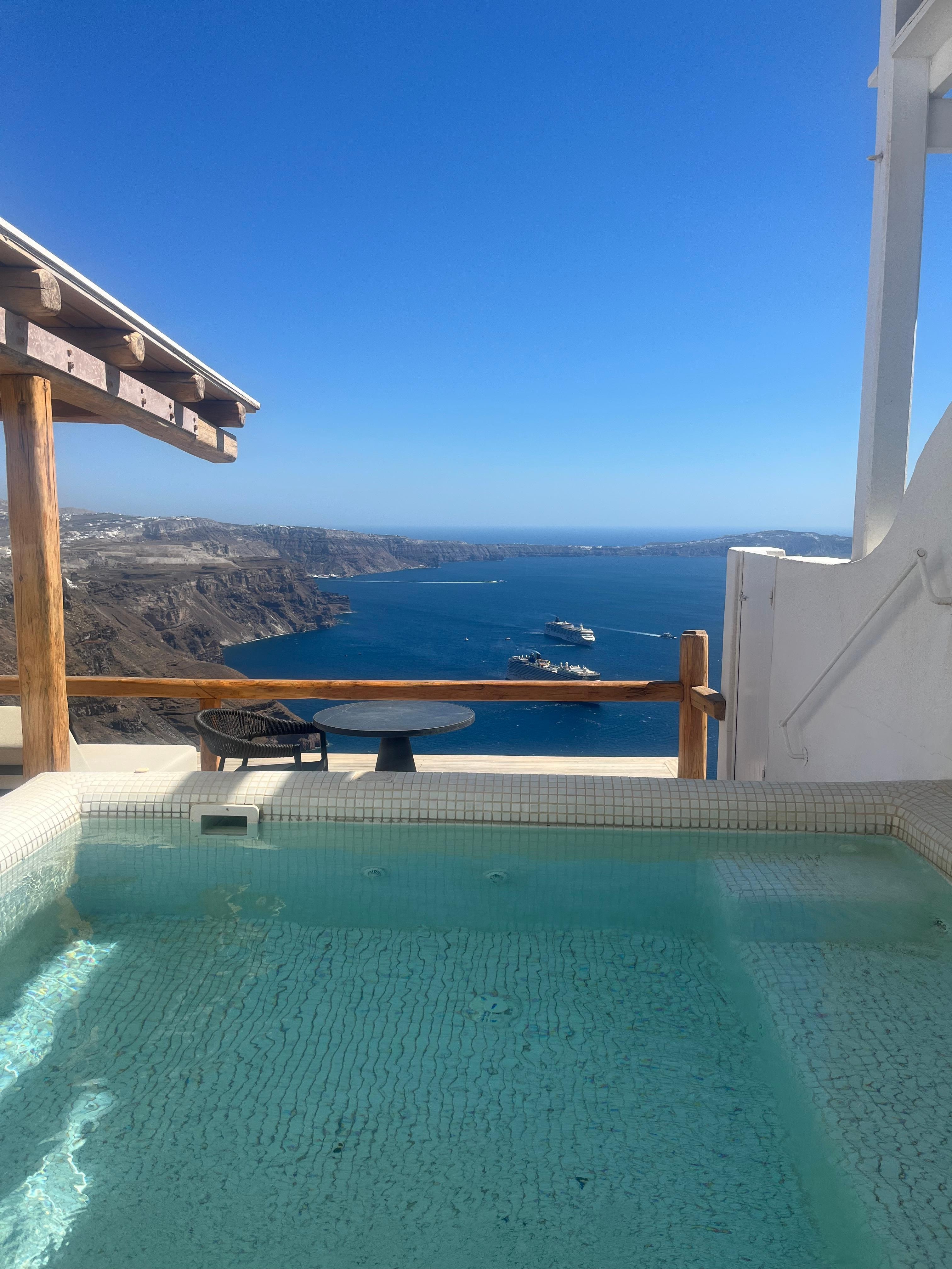 The view from our bathroom. Our private splash pool was a perk! And the view? AMAZING! It was an unforgettable stay.