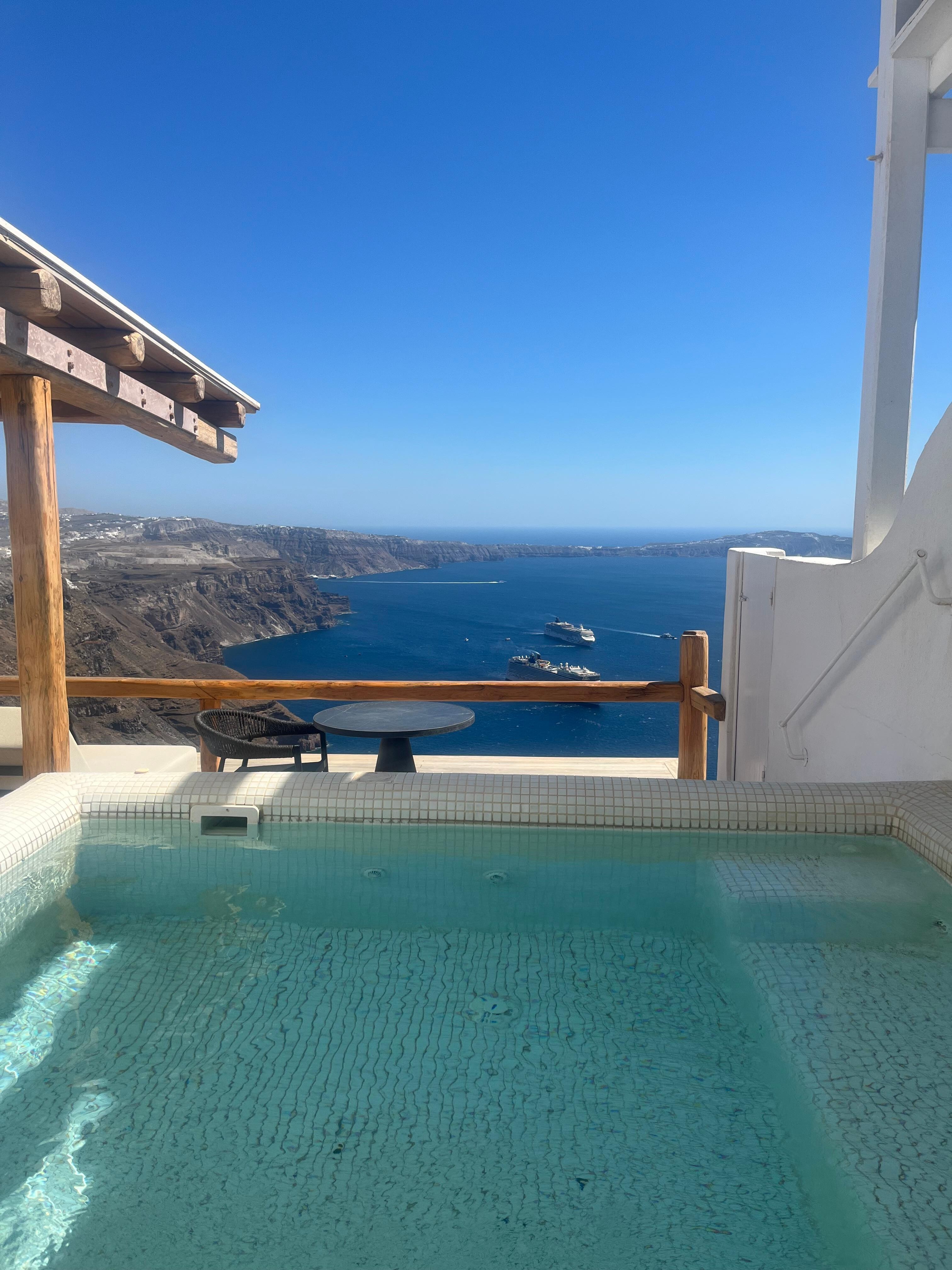 The view from our bathroom. Our private splash pool was a perk!  And the view? AMAZING!  It was an unforgettable stay. 