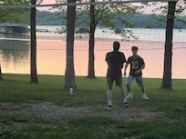 Our teenagers enjoyed the volleyball net against a stunning sunset.