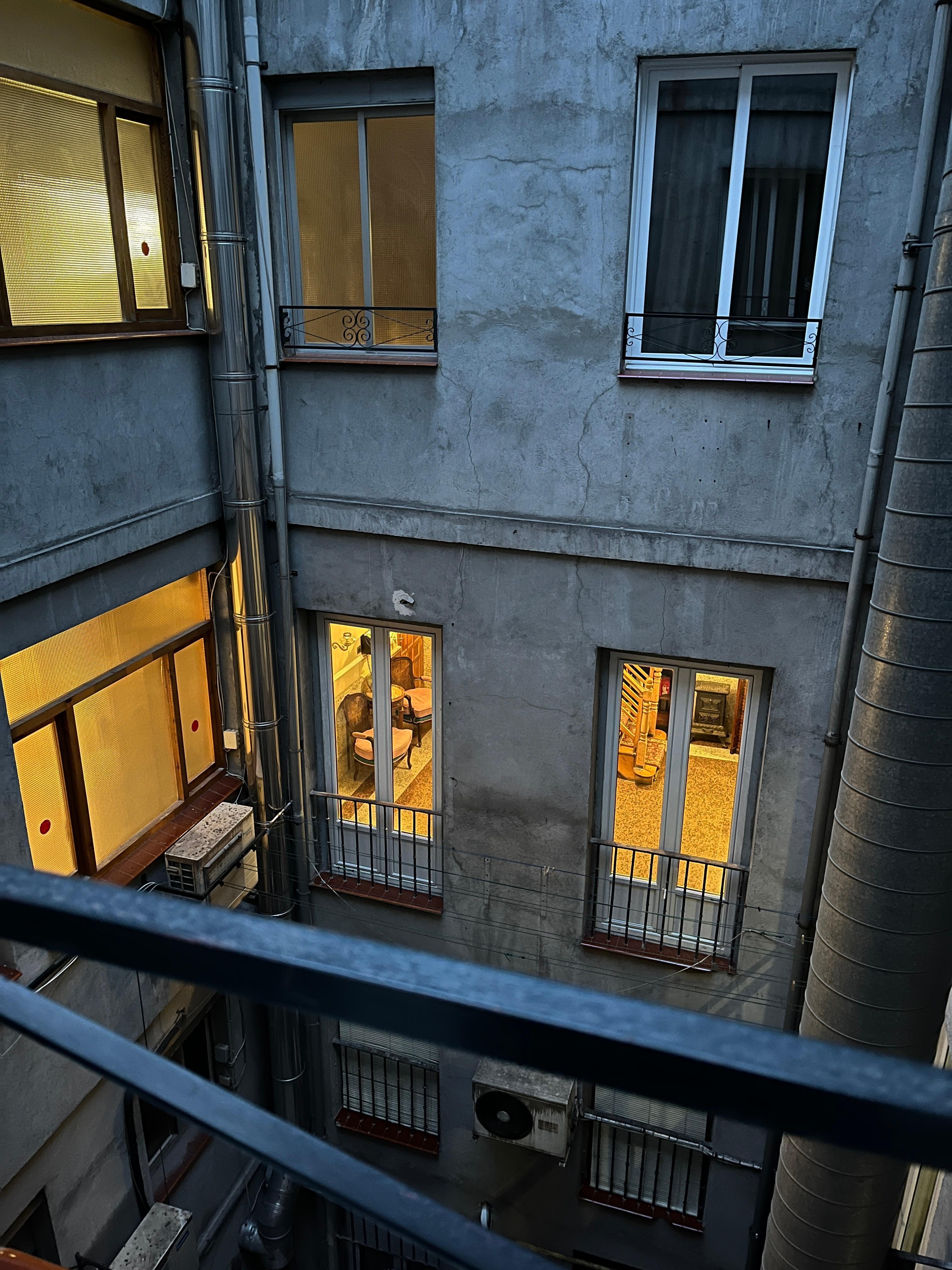 View from the third-floor room is to the rest of the hotel, including the visible seating area with old-world charm near the Reception desk.