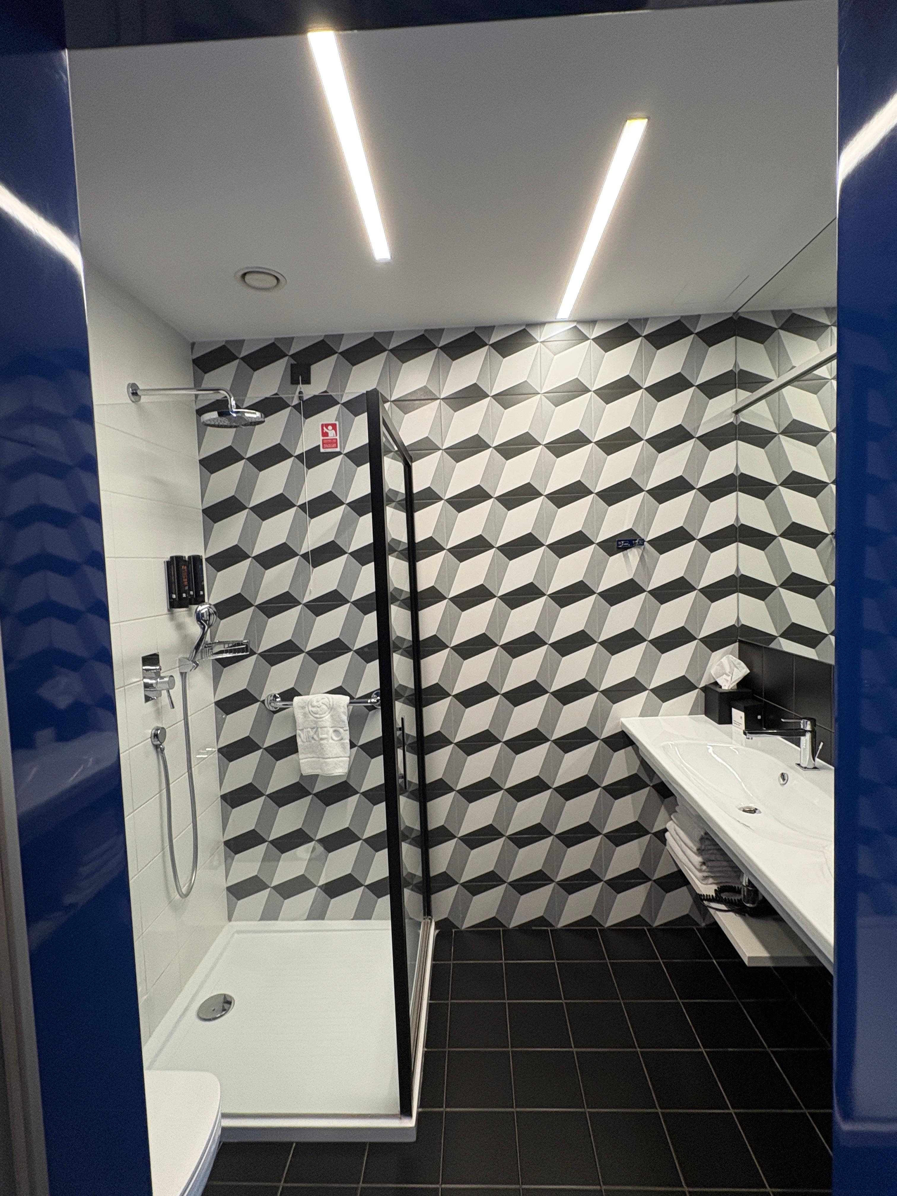 The bathrooms are modern and luxurious. 