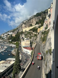 View from bathroom - green door entrance is off this road