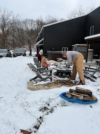 Fire building, snow ball making