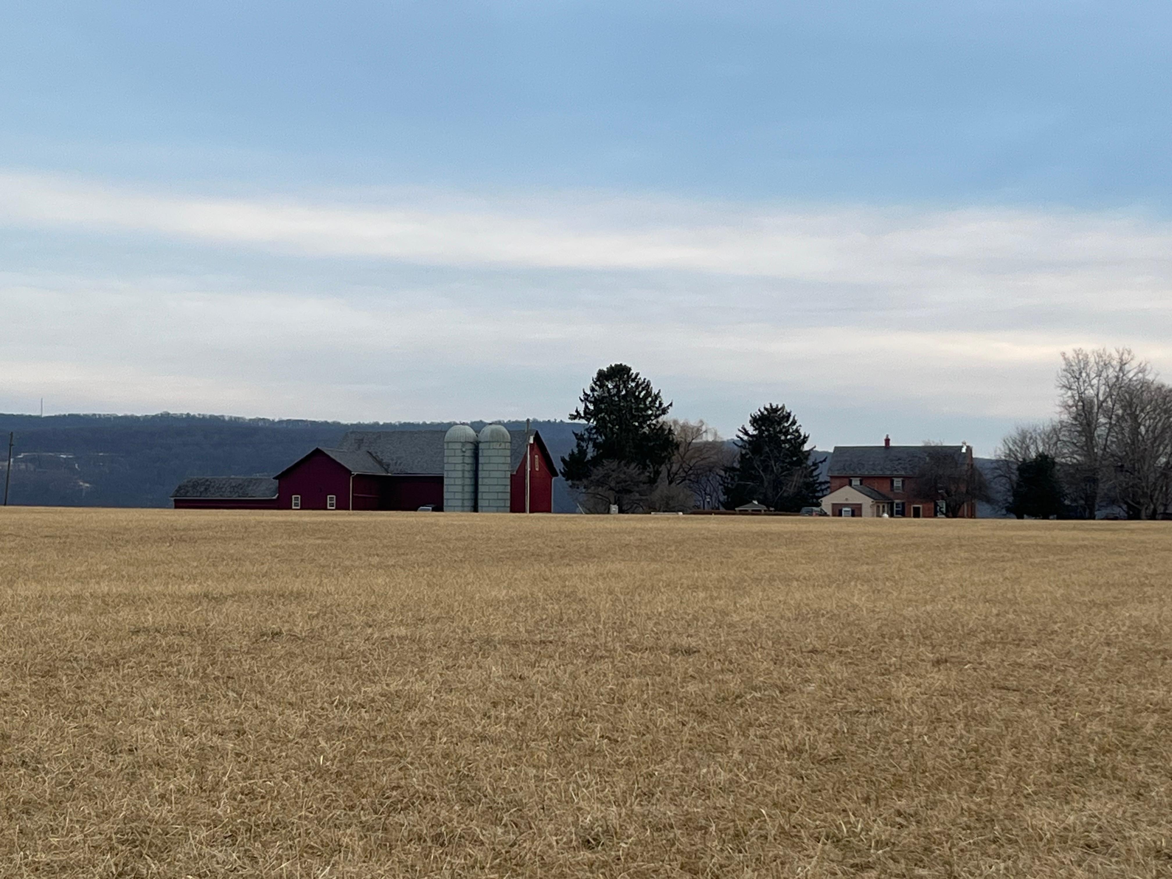 View of farm to show it is surrounded by fields and peaceful 
