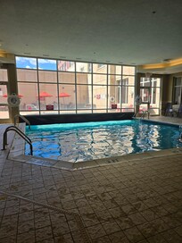 The indoor/outdoor pool you can swim between the inside and outside