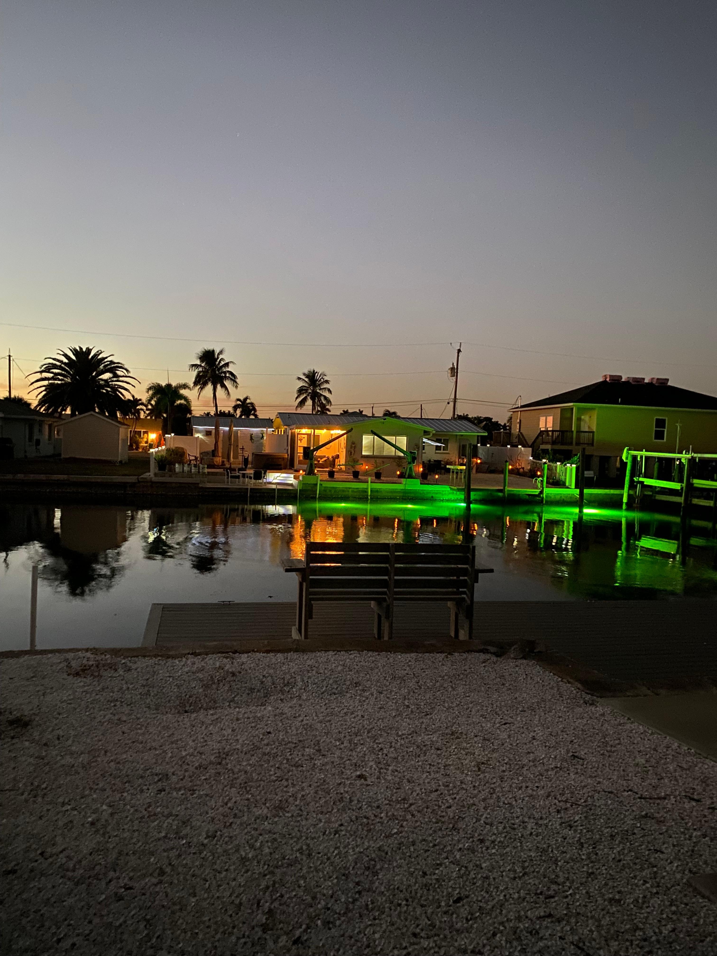 A picture from across the canal.  The green is underwater lights in the canal!  