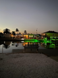 A picture from across the canal. The green is underwater lights in the canal!