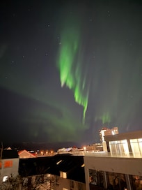 夜中に目が覚めて窓の外を見るとオーロラが見れました