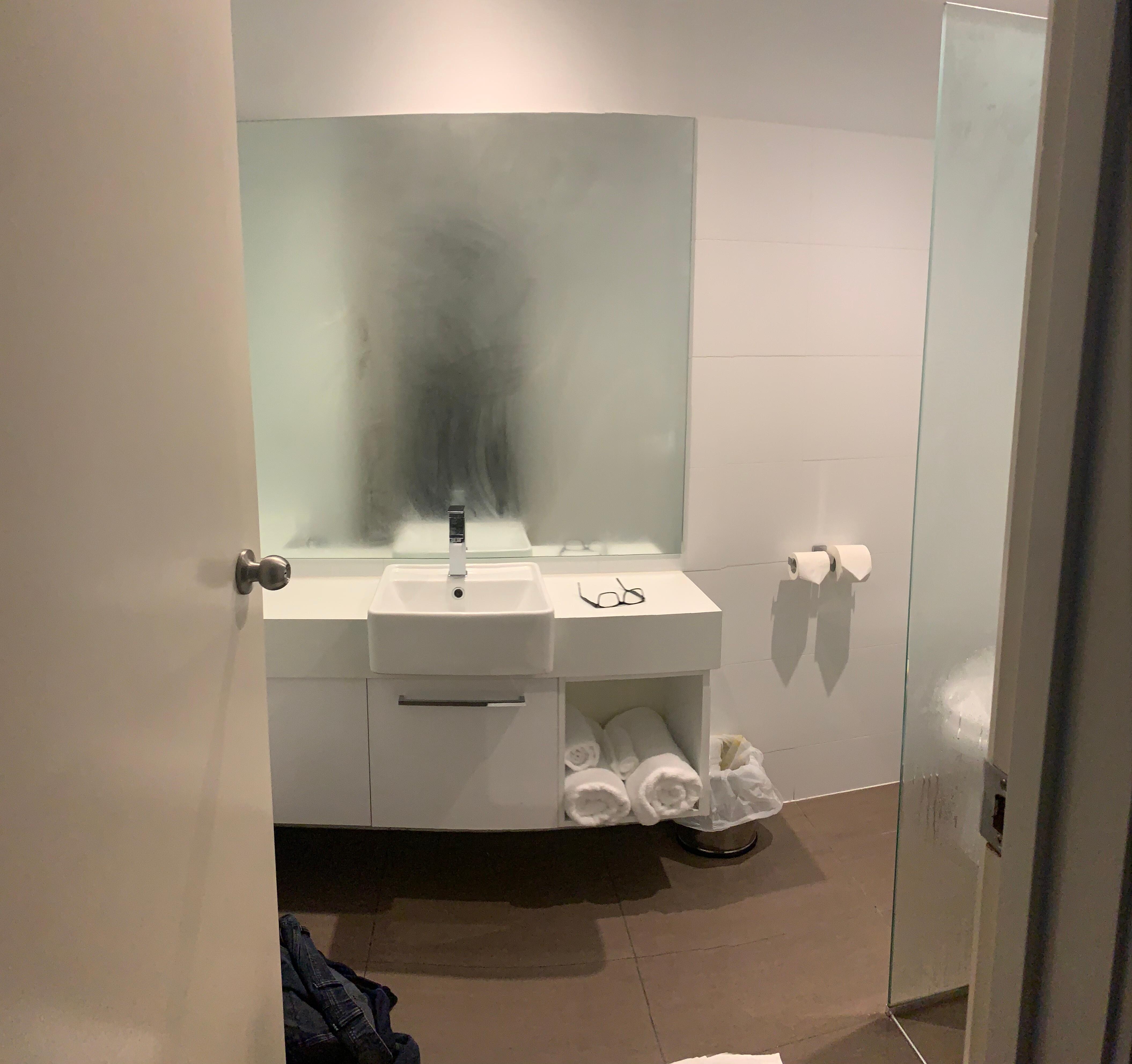 No door on shower, floor ended up really wet  