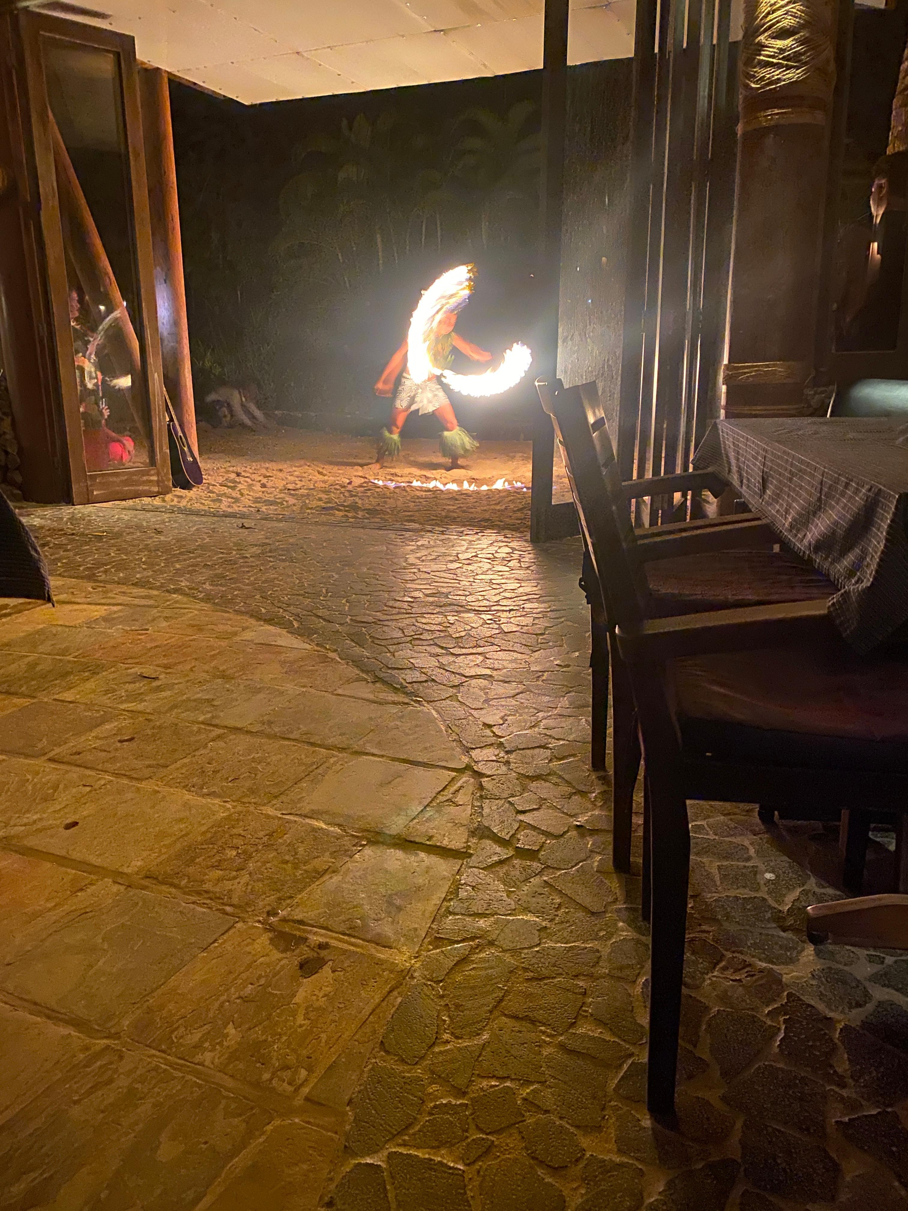 Fire dancers at Coconuts restaurant 