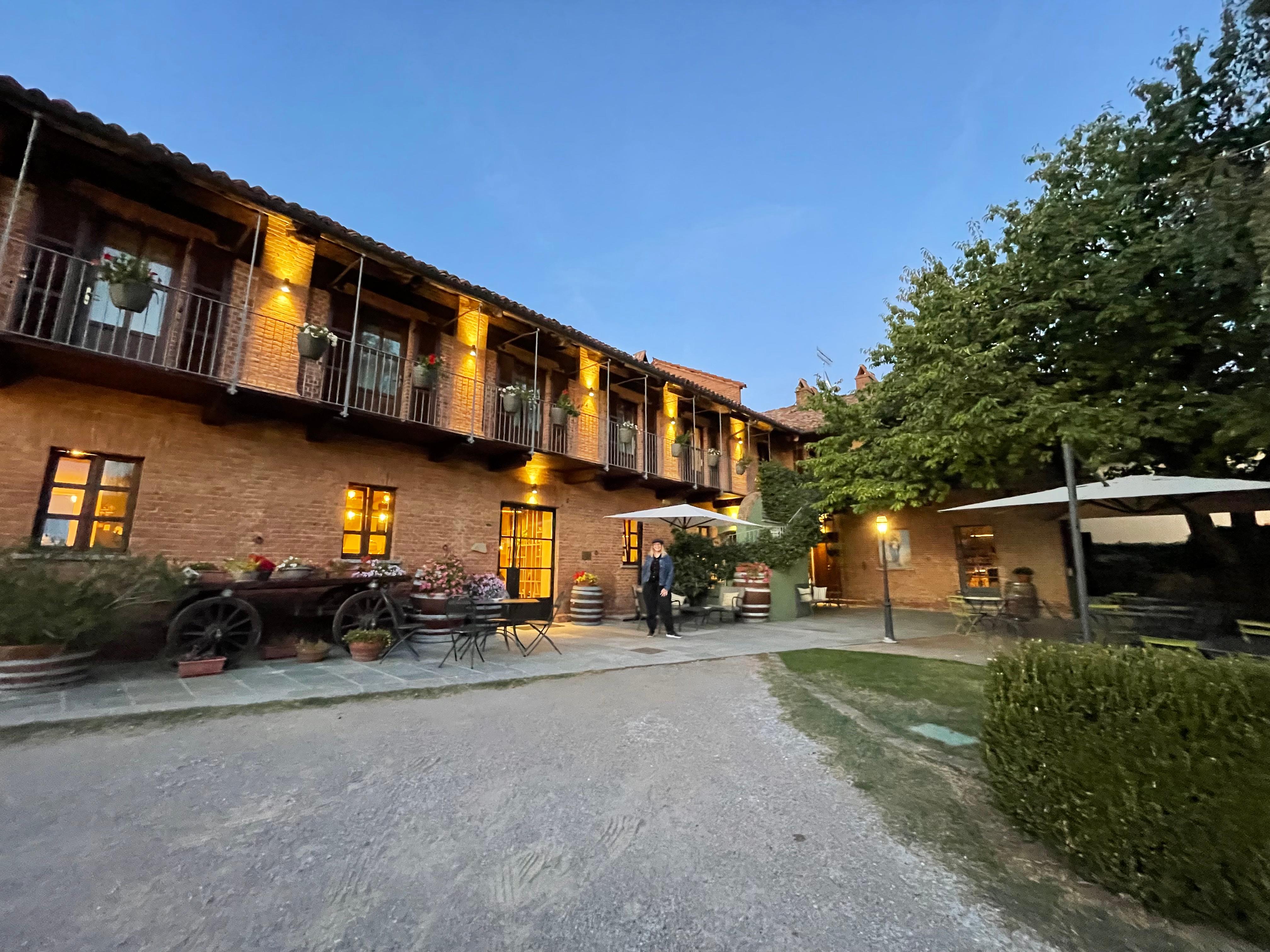 The main building at sunset. 