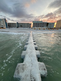 in the ocean, looking at the Shoreline Resort