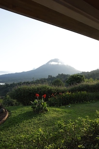 Just off to the right is a volcano, amazing