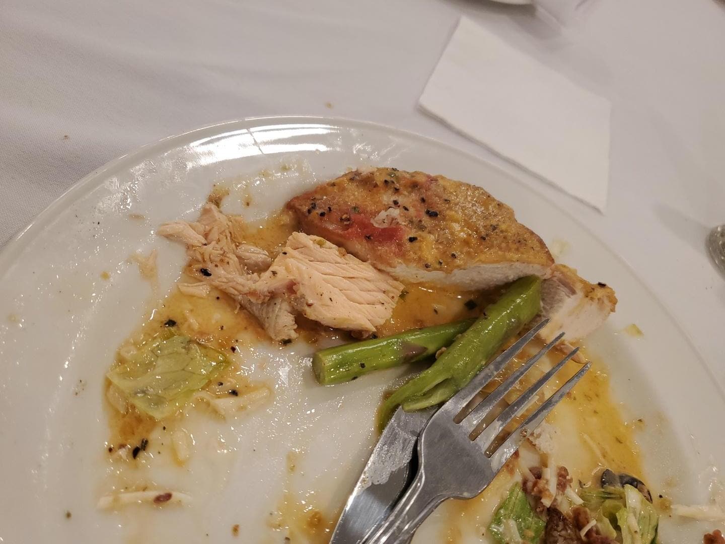 Dry Chicken breast with cream sauce. Most likely cooked well in advance.  Same with the Salmon in a mustard sauce. Over cooked and dry. Very poor quality checks. 