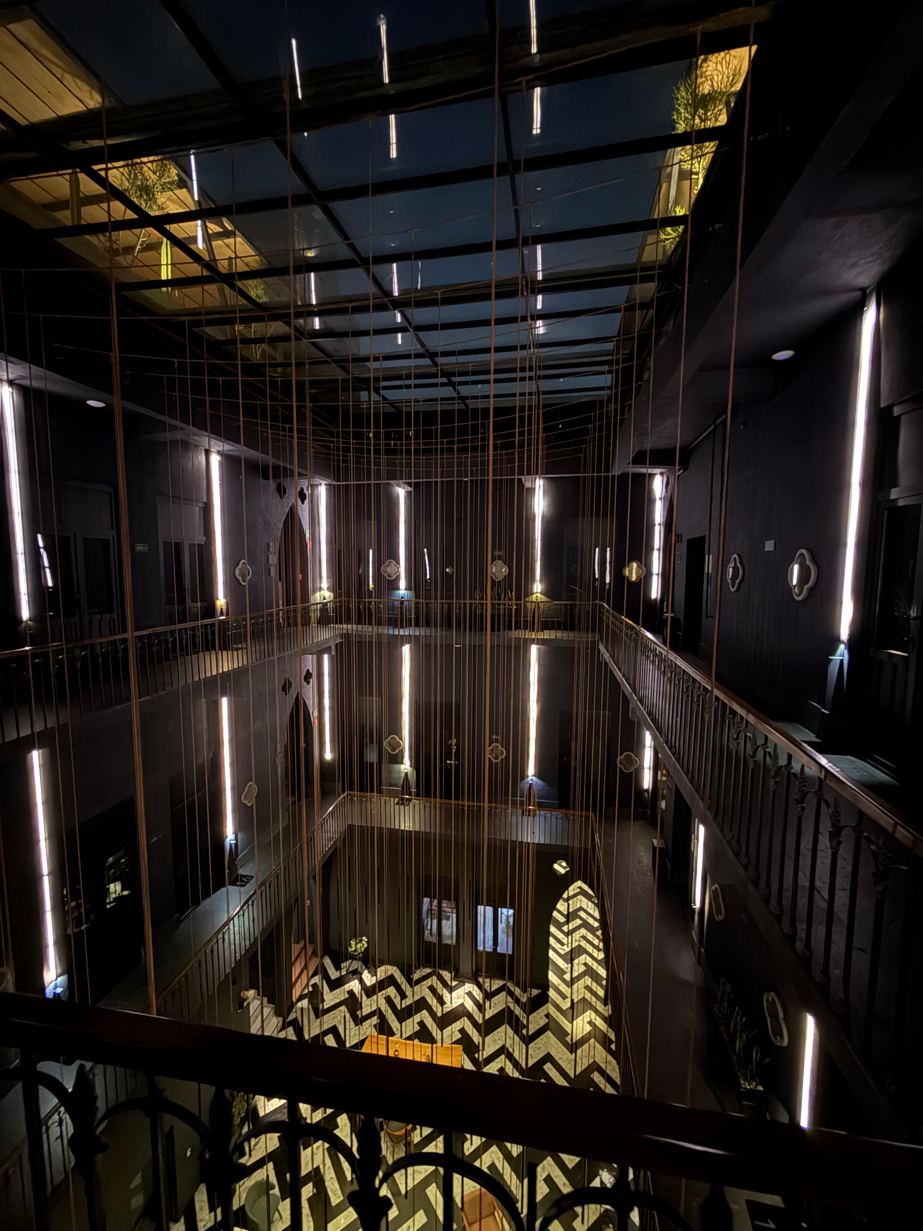 Beautifully designed hotel and lobby but dark at night 