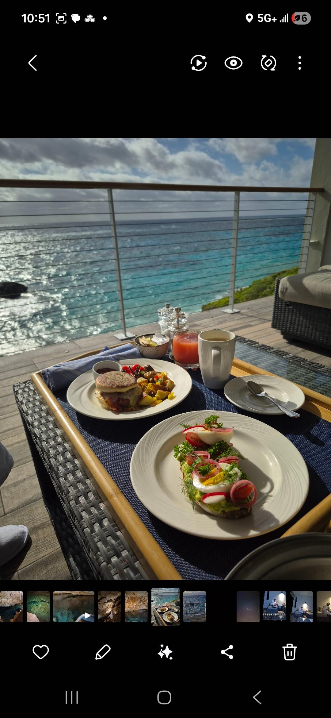 Delicious breakfast served on the balcony 