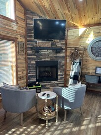 Here is the living room. The bed is behind me in this pic.