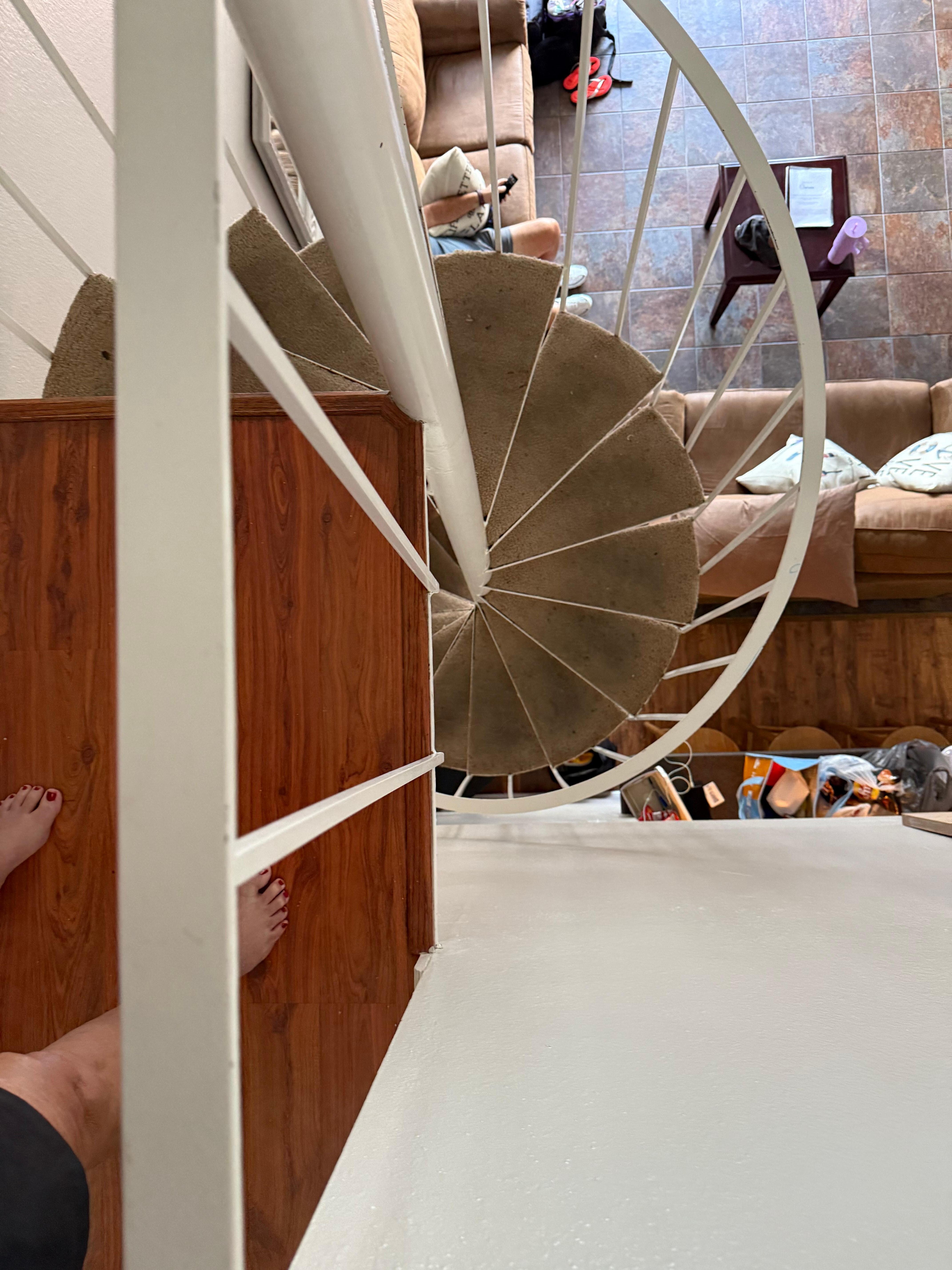 Looking down the spiral staircase