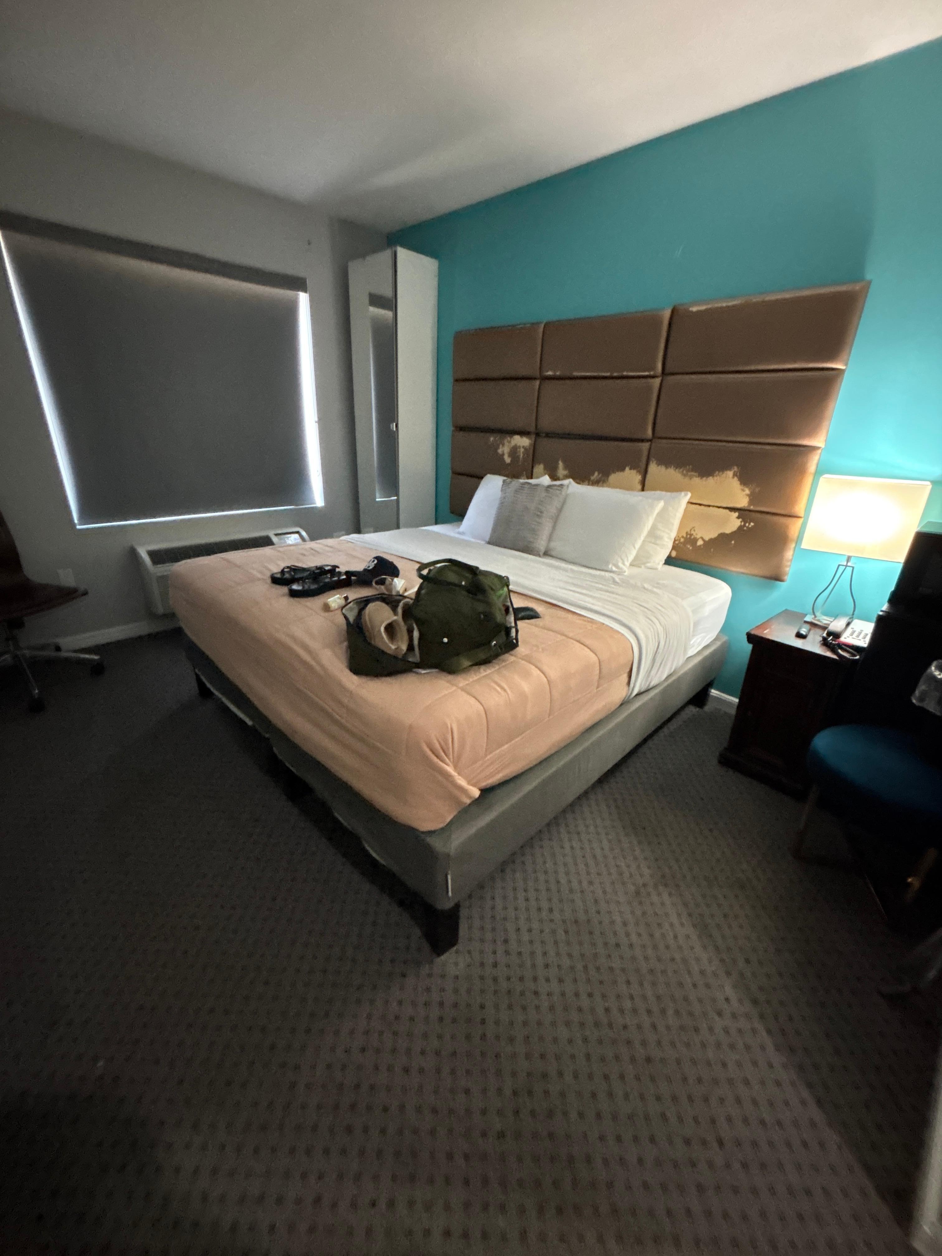 I didn’t ask for this room, look at the headboard only light is the lamp and entrance
