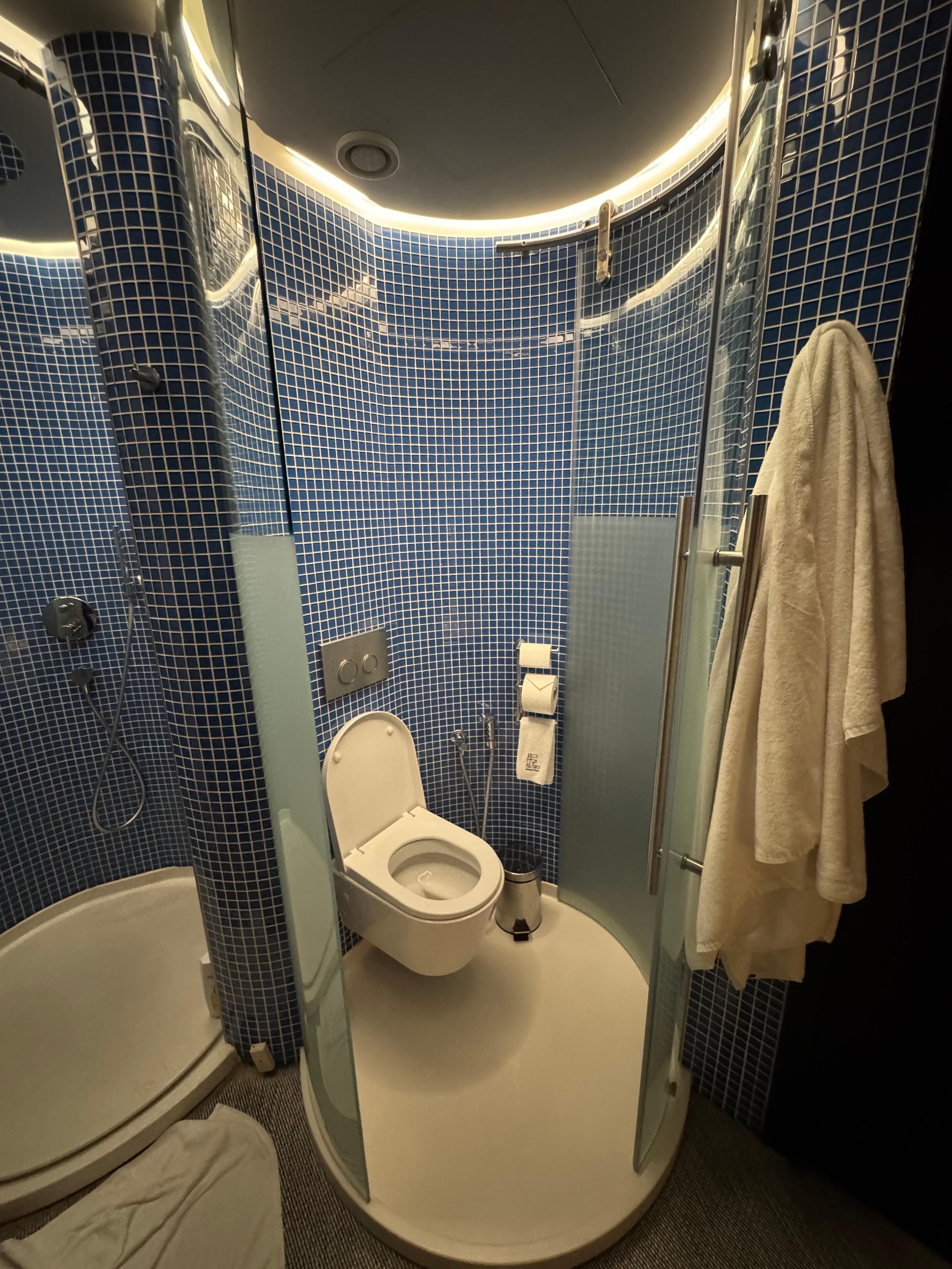 This was the bathroom simply inadequate! You are supposed to have knee space to go to the bathroom!!