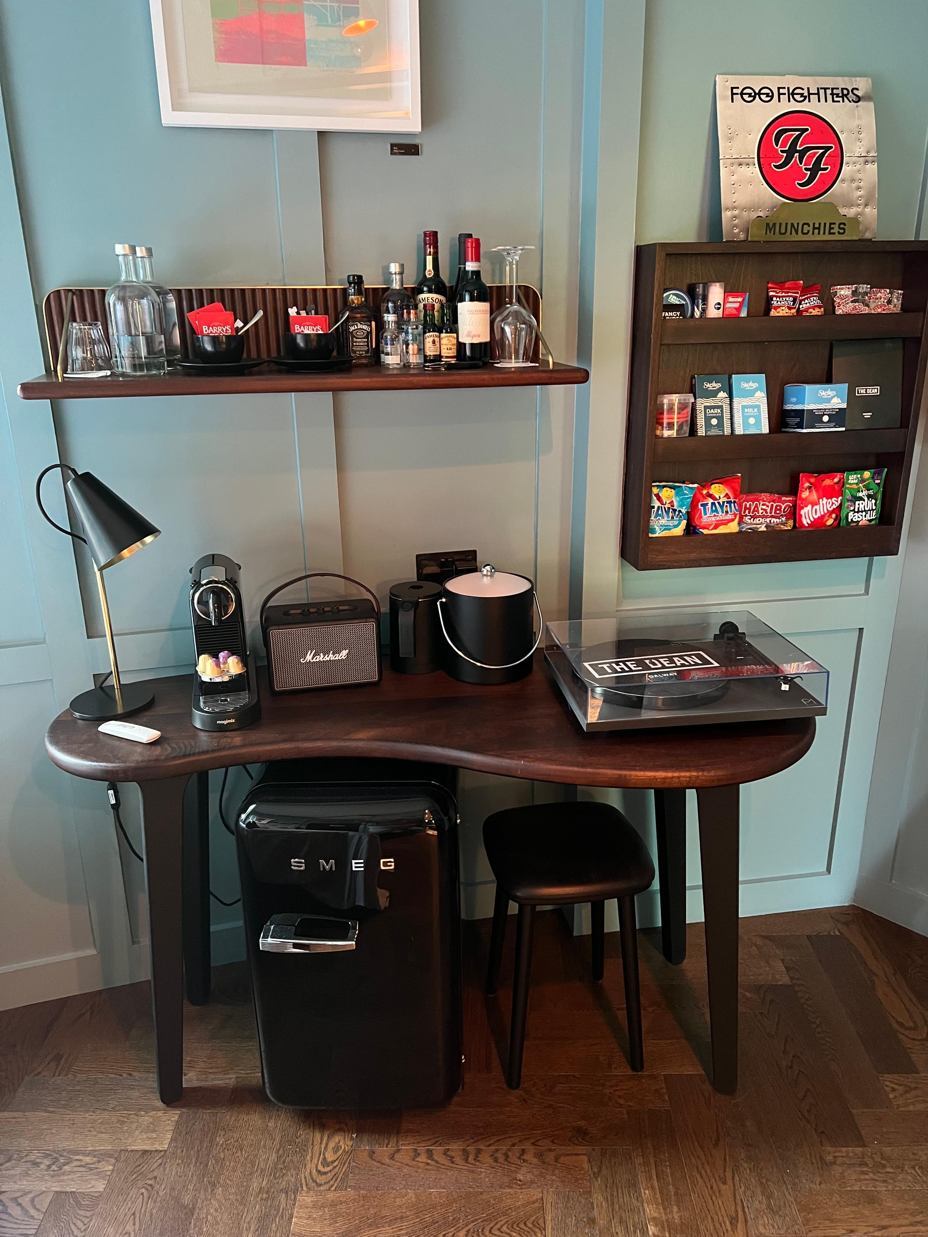 Everything you could ever need in a small space, including a working record player and vinyl albums
