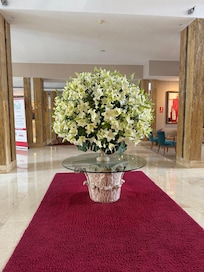 Reception area, real flowers!