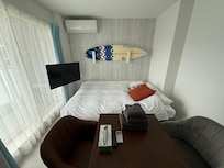 Bedroom area, We turned the bed so It wasn't pushed against the wall.