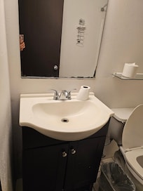 No clean towels. Toilet paper sitting on nasty sink