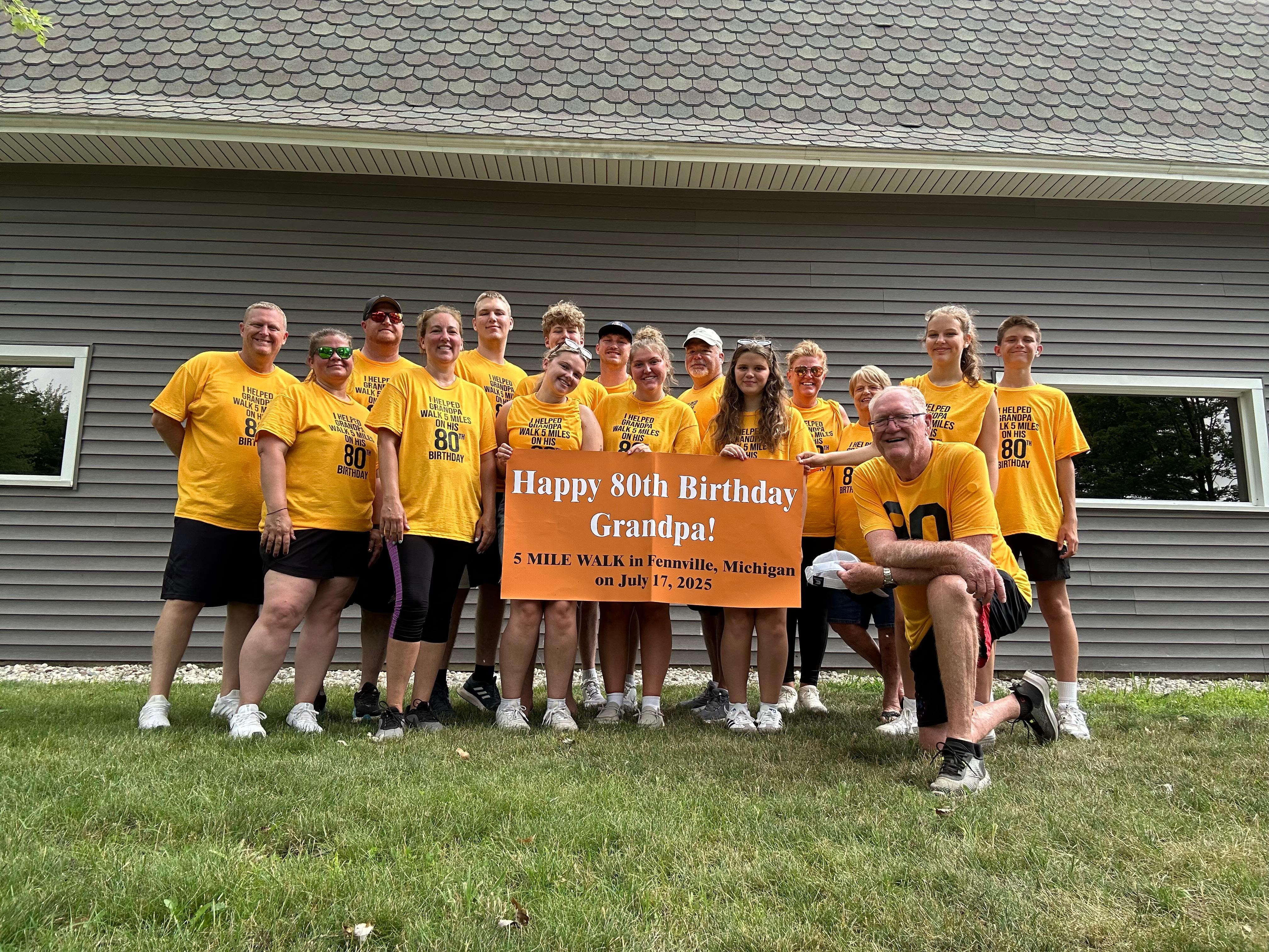 The family walked a total of over 80 miles for Grandpa!