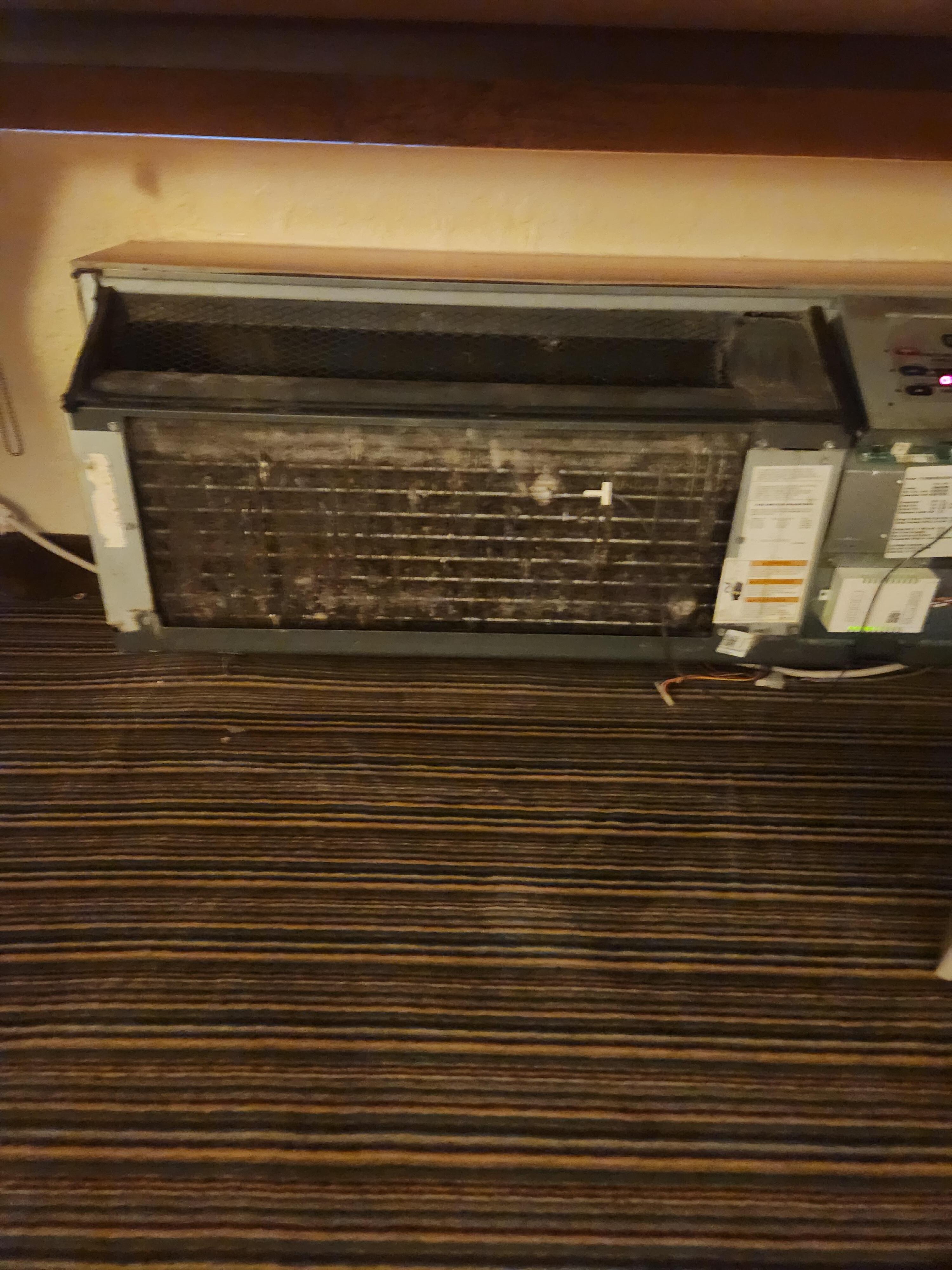 Cover fell off of AC unit and mold and mildew all over unit.