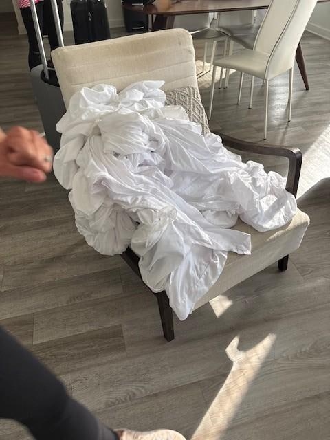 Dirty sheets on a dirty chair