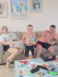 Relaxing after being in the pool