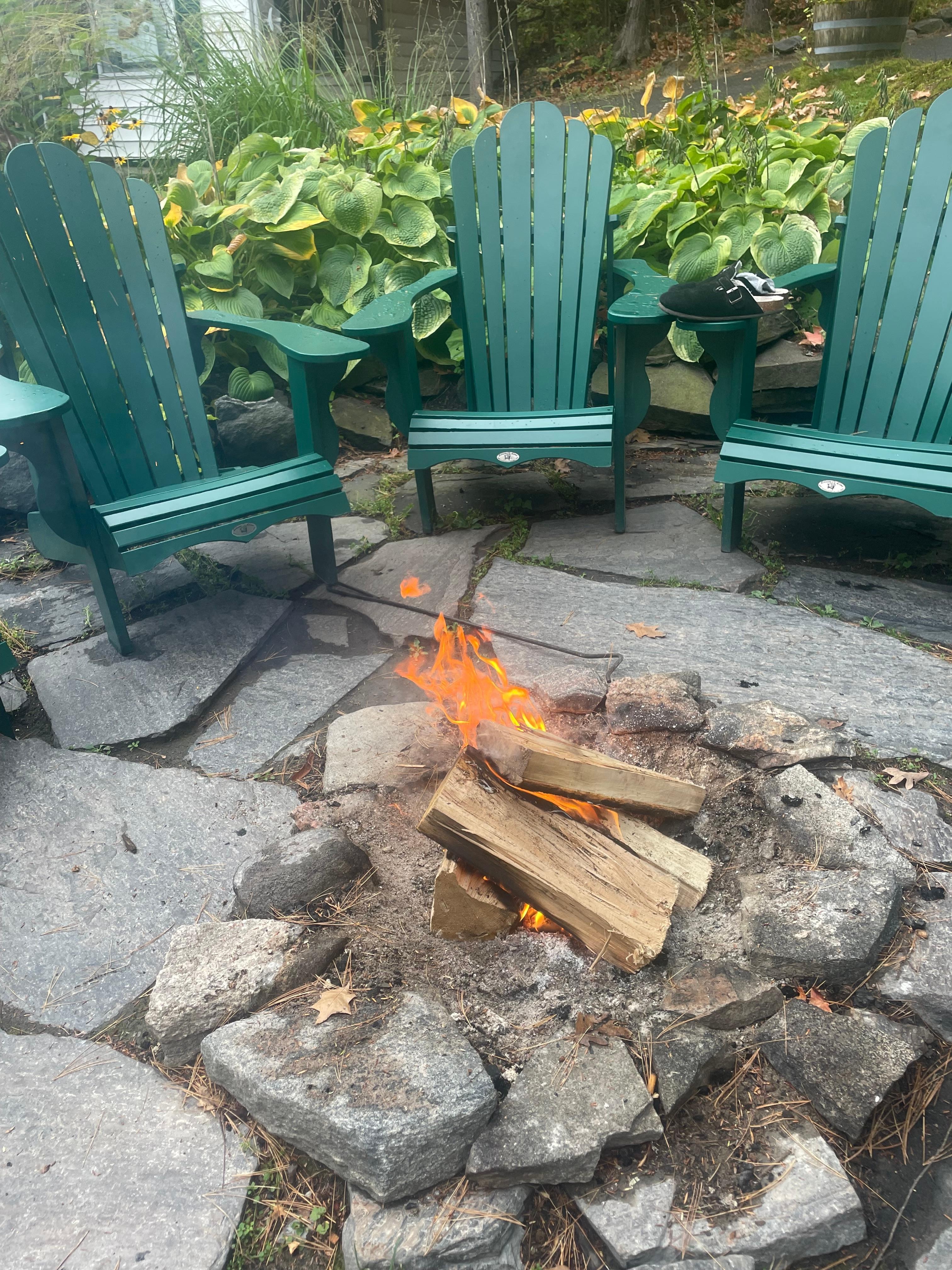 A fire built right outside the main building. 