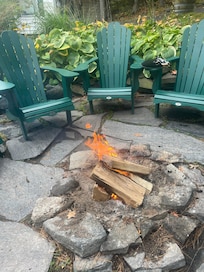 A fire built right outside the main building.