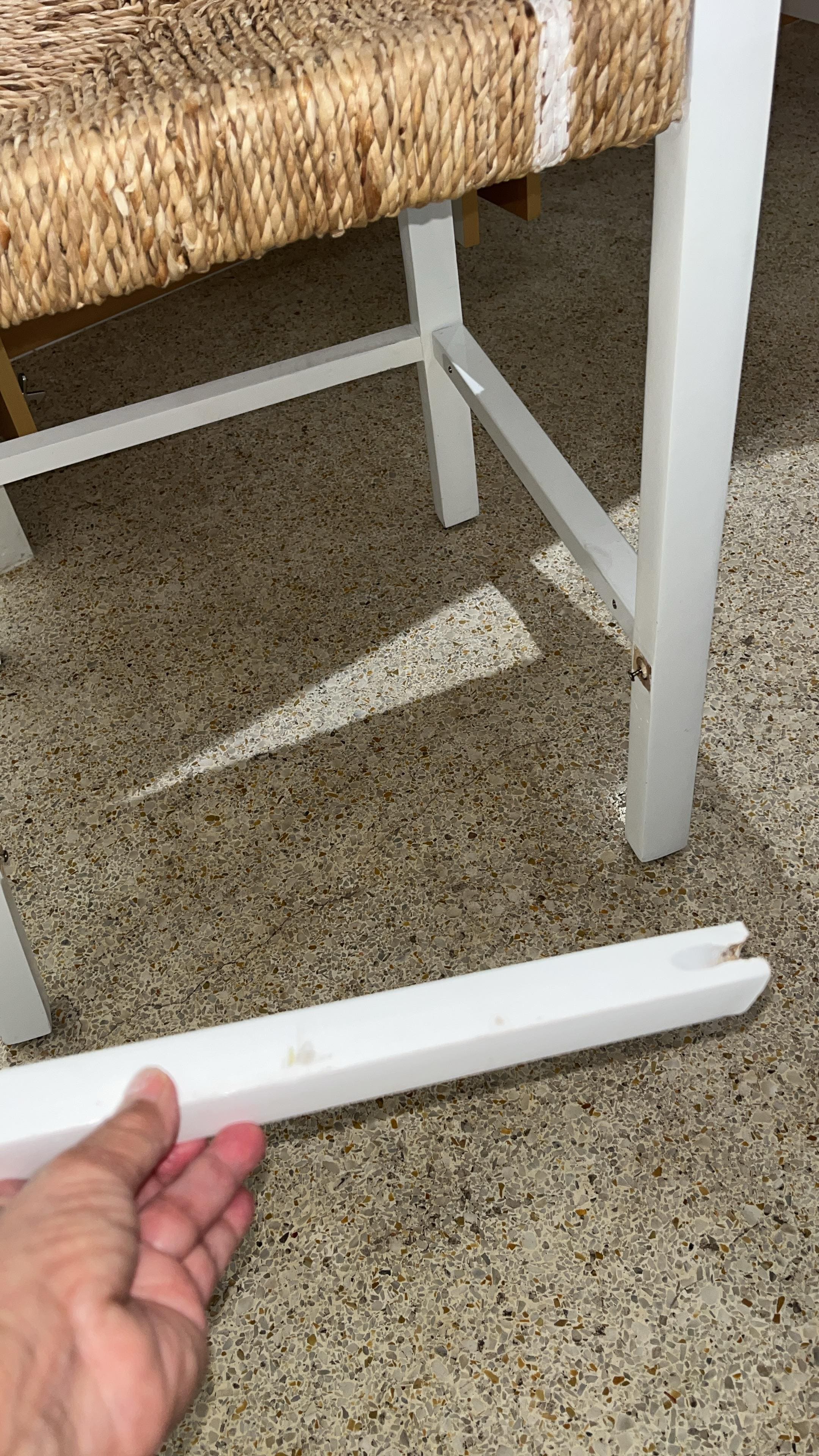 Broken stool that they blamed us for breaking 