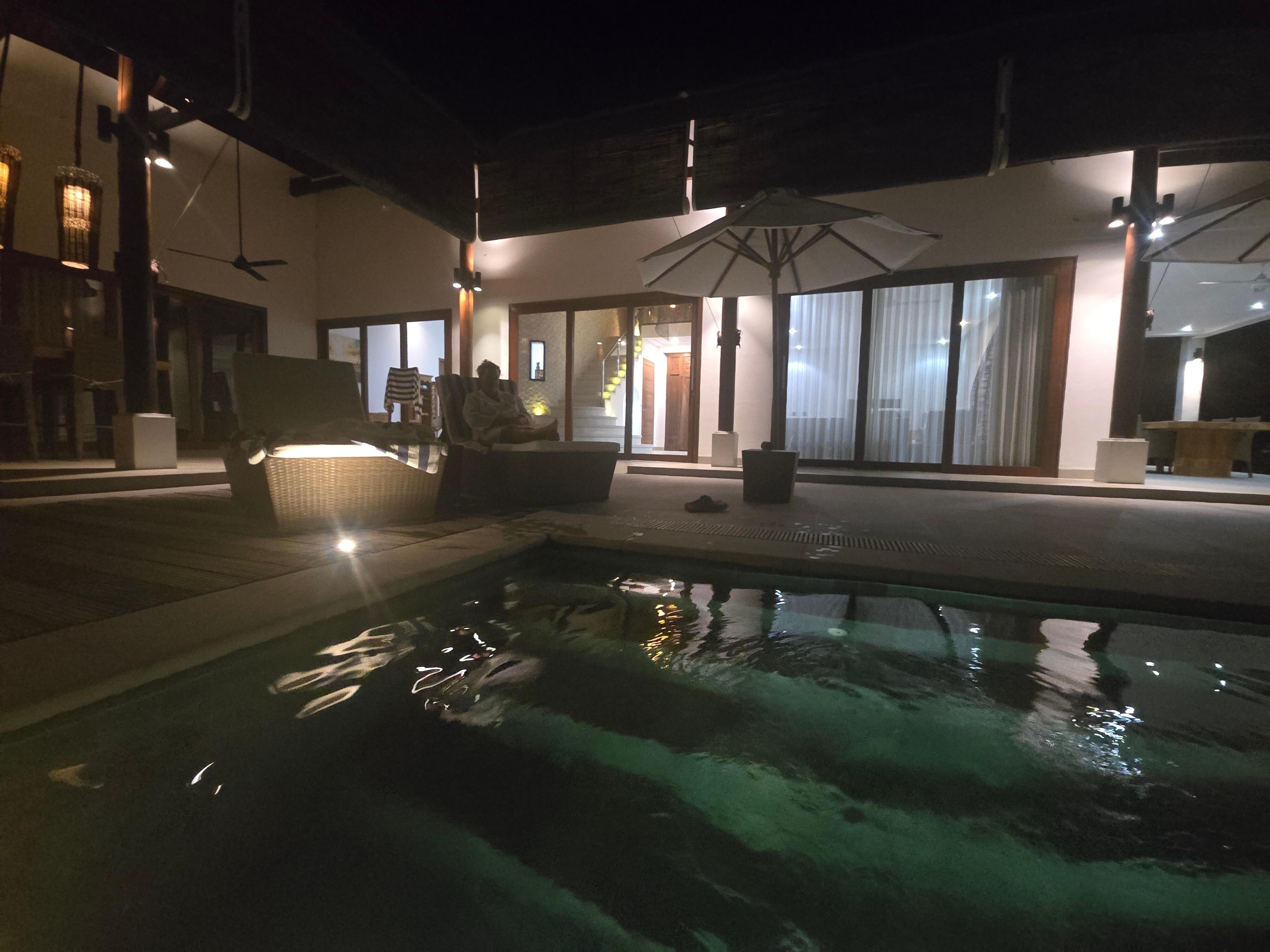 Night view of pool/house