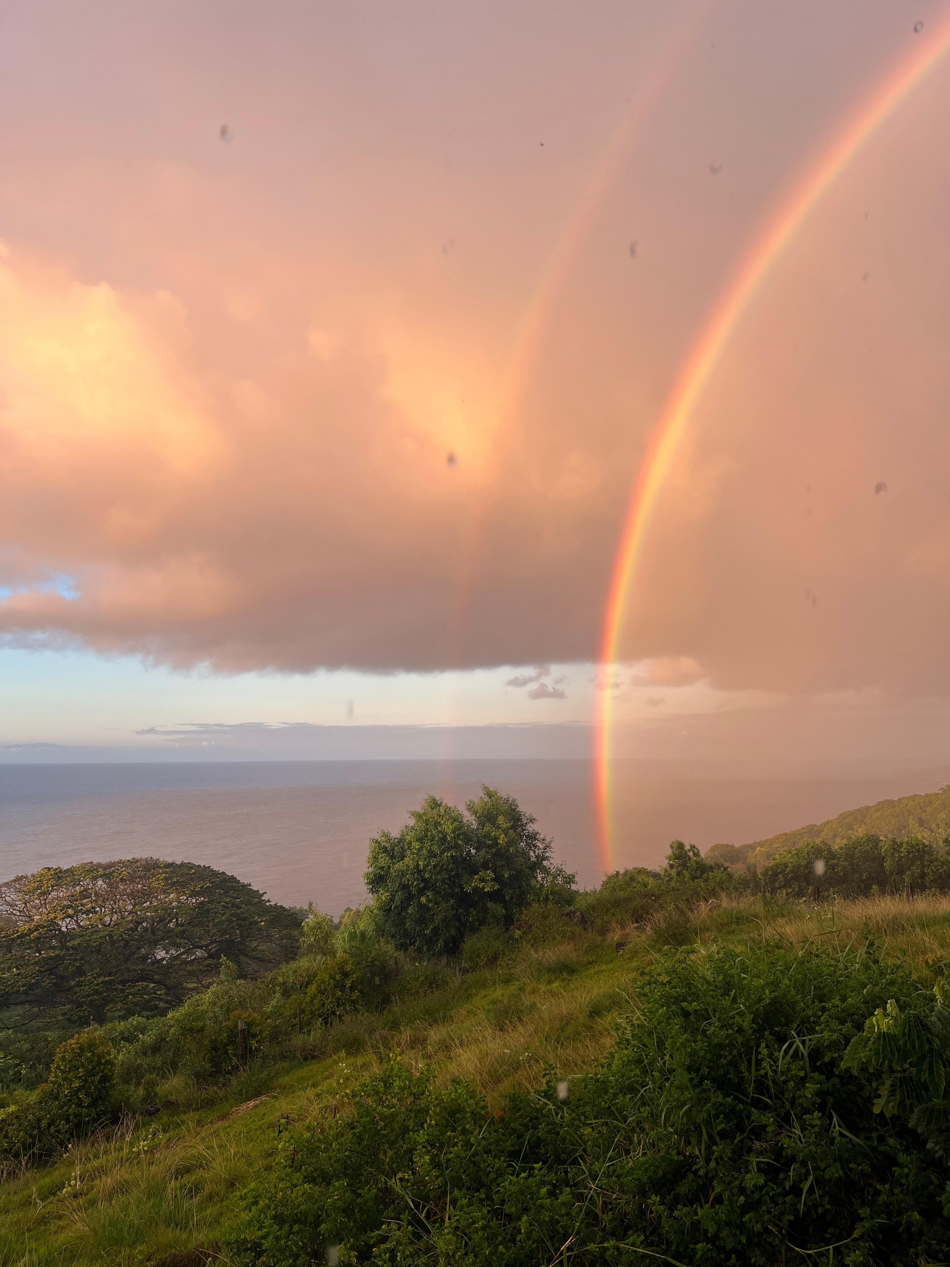 Woke up at 6 am one day with the room filled with golden light. When I stepped onto the deck this incredible double rainbow greeted me. 