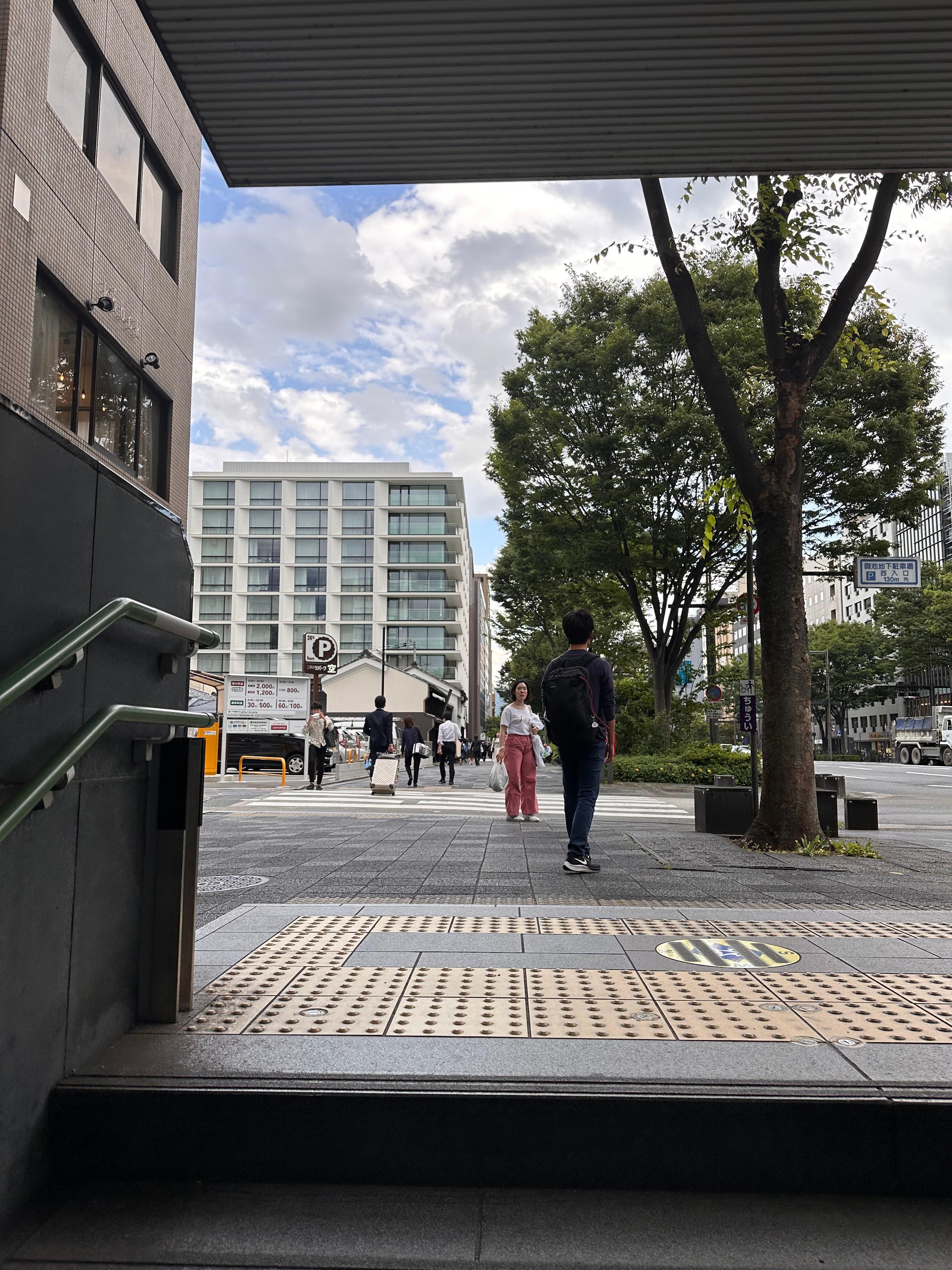 View of the hotel literally from the steps out of the metro station