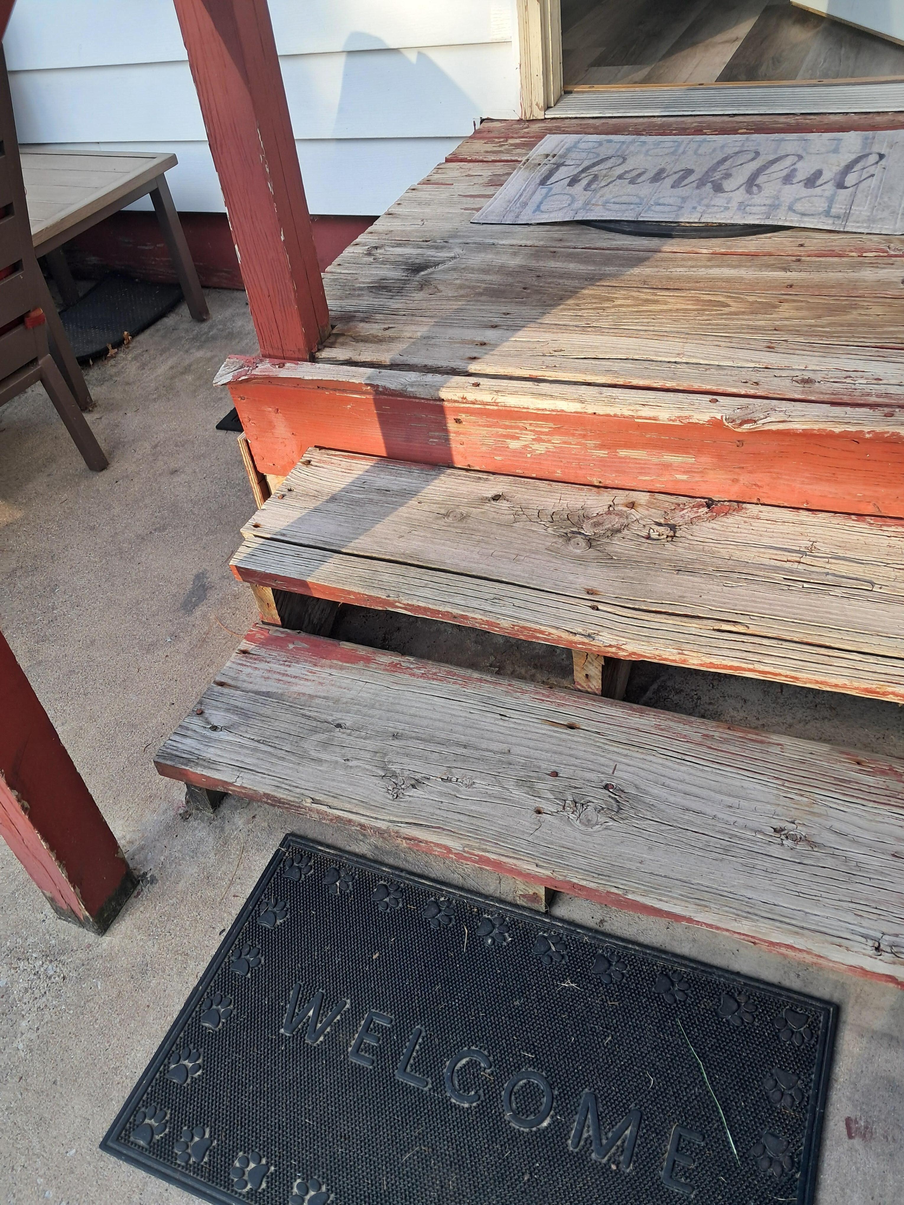 Back stairs are highly unsafe I have a video to prove just how shaky and dangerous they are but can only post pictures.