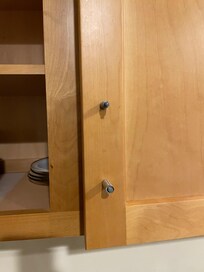 Broken handles on multiple cabinets in the kitchen