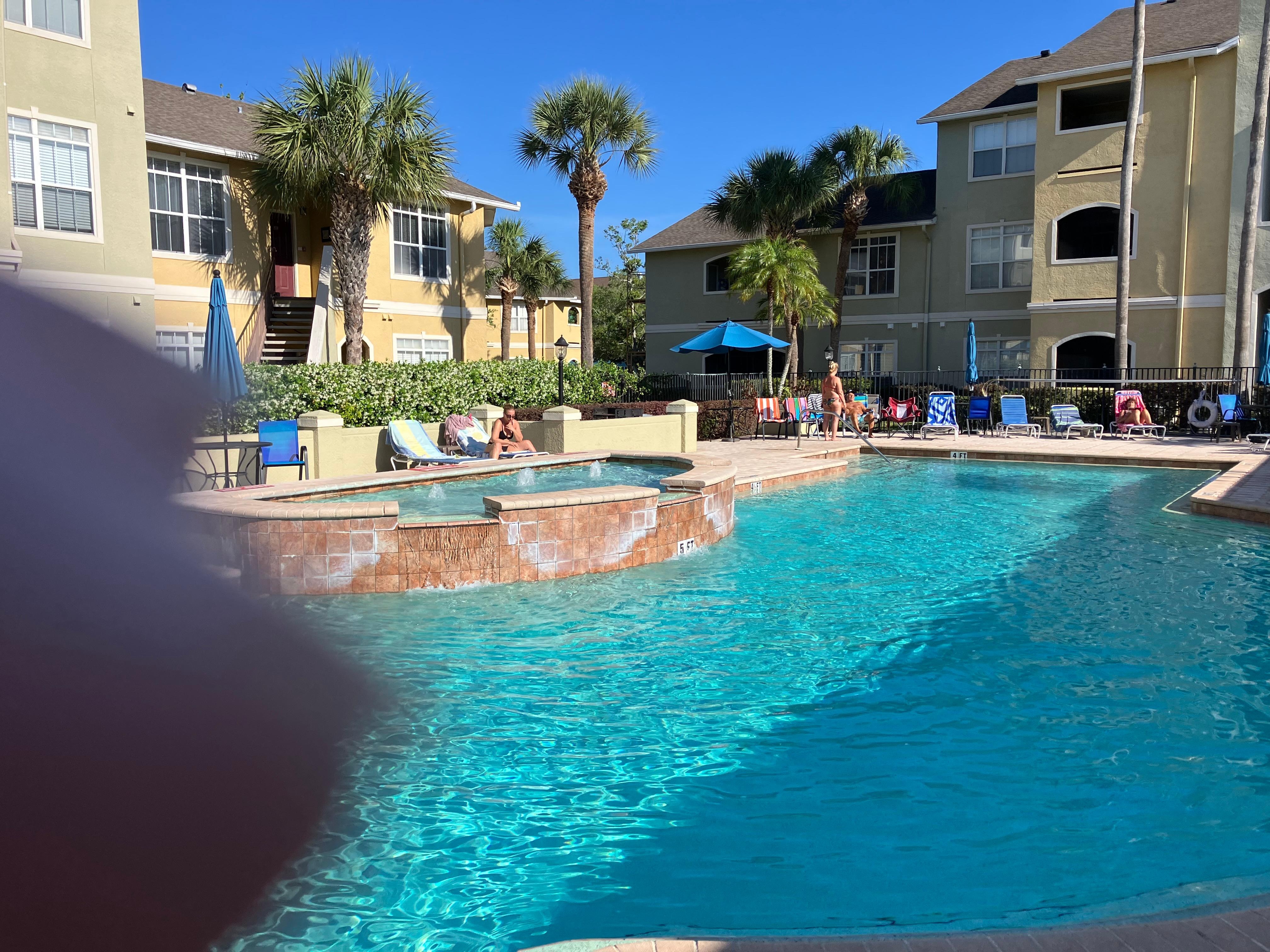 The condo is very convenient to the pool.  You can see whether it’s busy or not and how sunny it is from the porch.