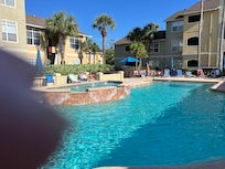 The condo is very convenient to the pool. You can see whether it’s busy or not and how sunny it is from the porch.