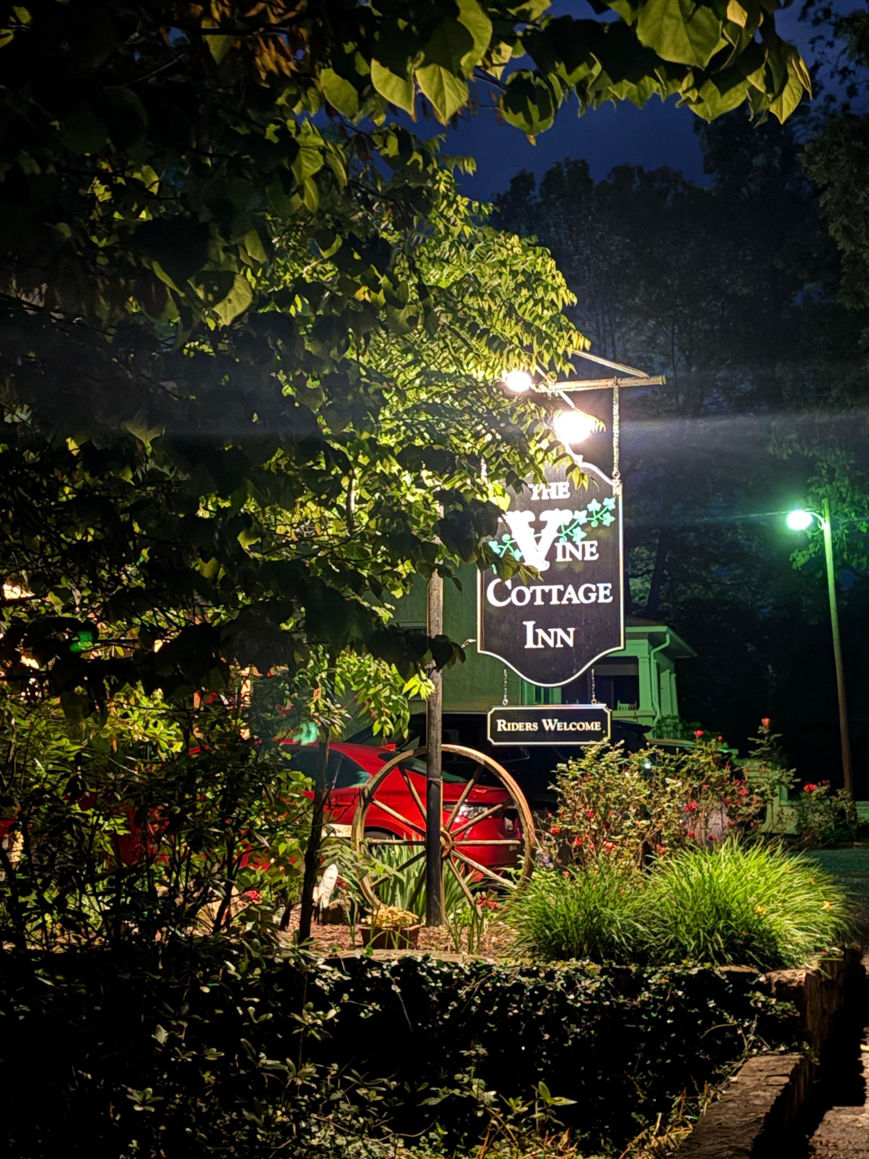 Warm, welcoming sign after a moonlit walk.