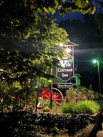 Warm, welcoming sign after a moonlit walk.