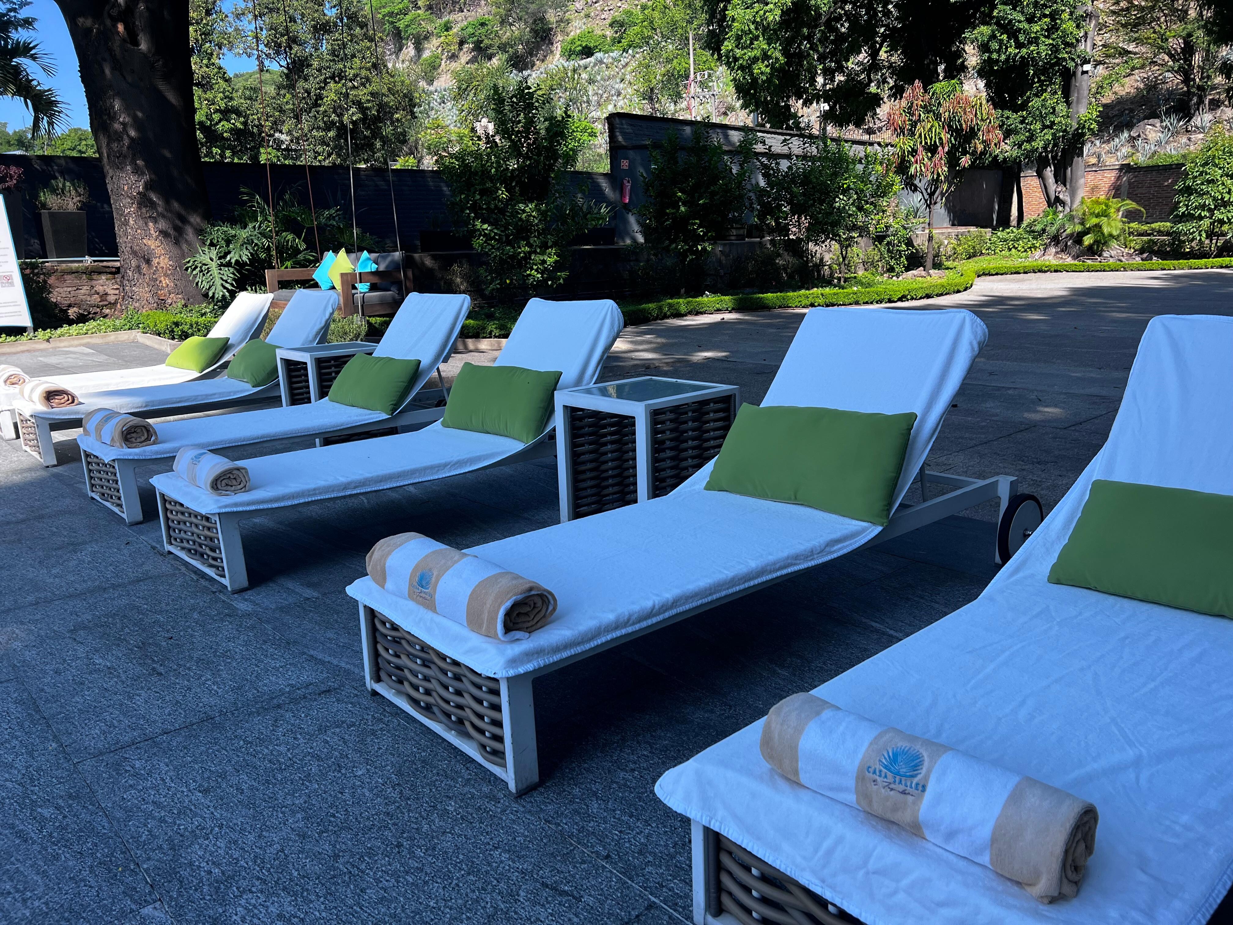 Pool sitting area. 